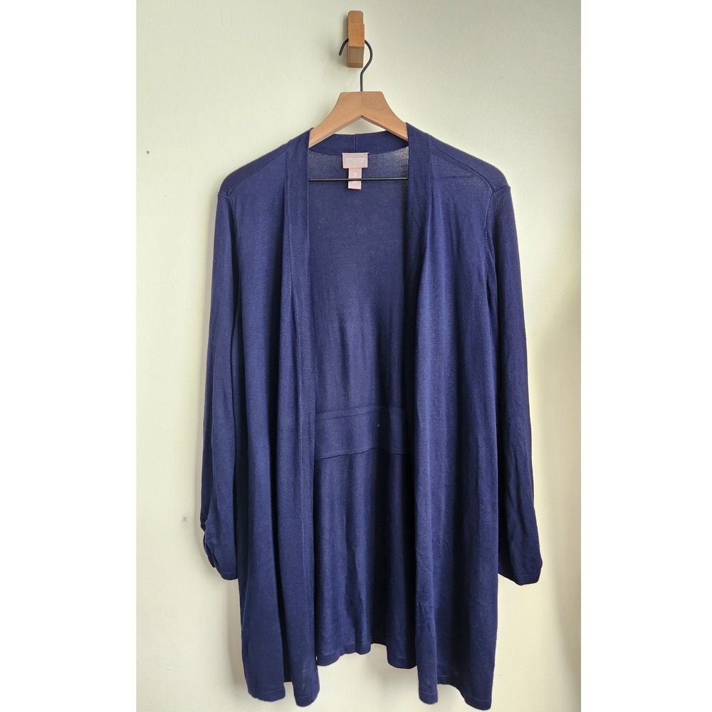 Chico's Cardigan Women Size 3/ XL Blue Open Front Ruched Sleeve Boho Cozy